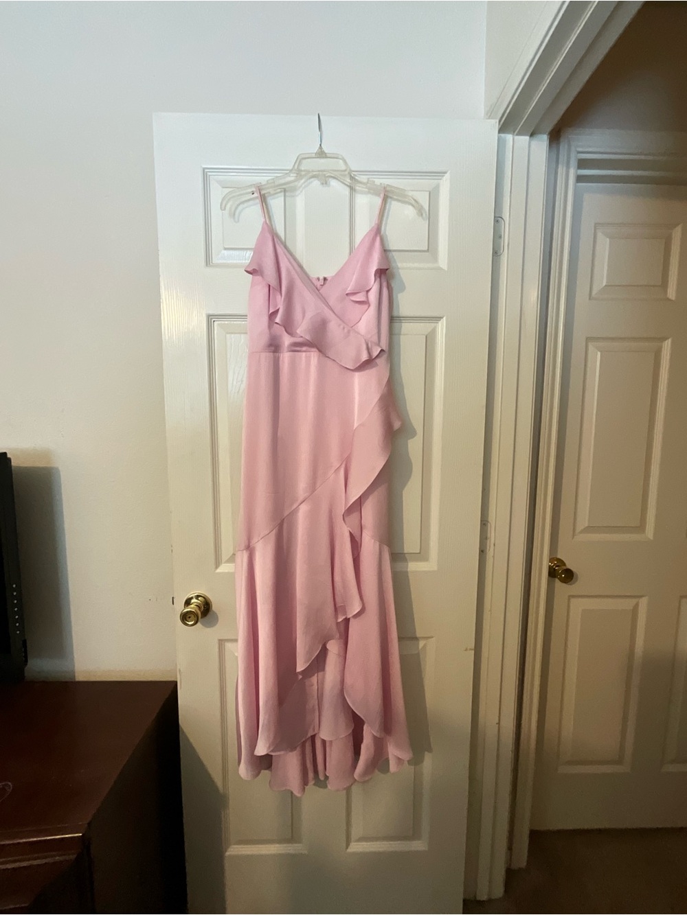 Express Pink Ruffled High-Low Maxi Dress